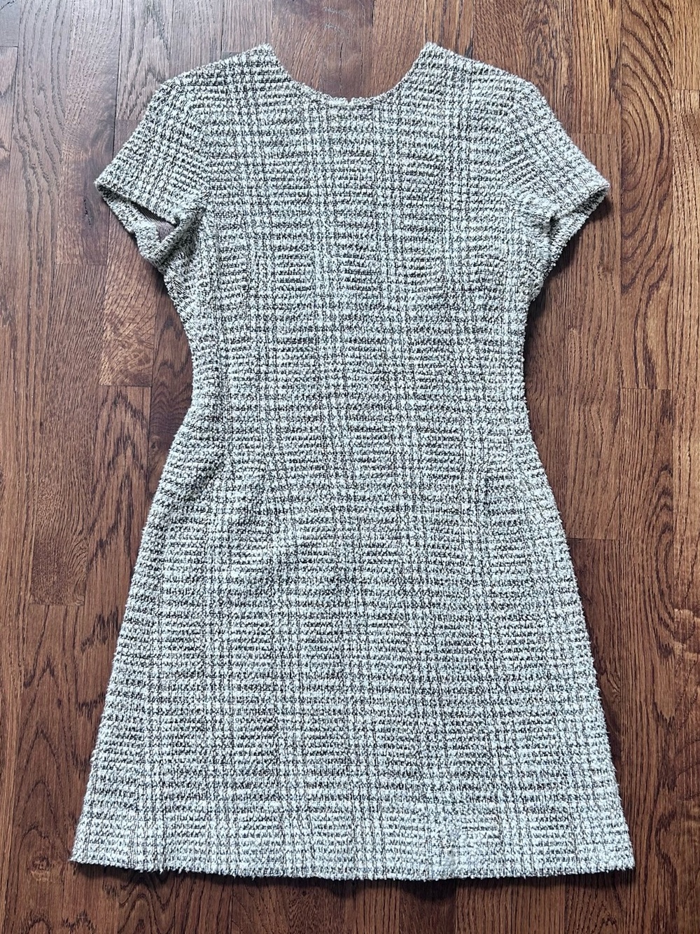 Theory Gray and White Tweed Short-Sleeve A-Line Dress Size 4